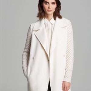 Vince cream wool double breasted coat with knit sleeves - XS